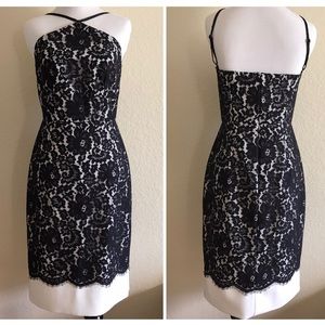 Black Lace Over Cream Dress Size 2